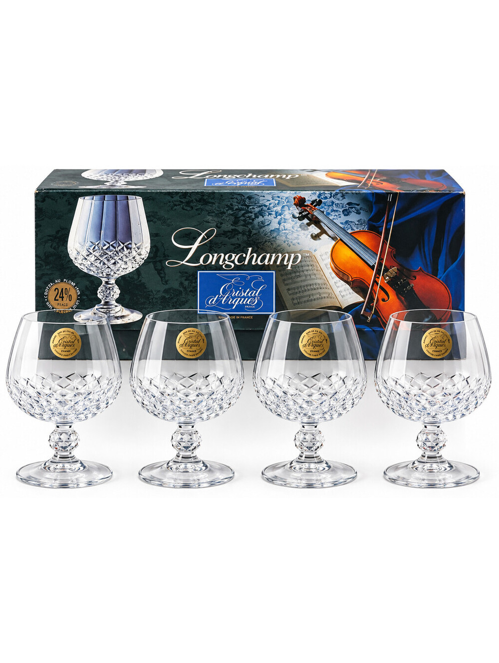 Vtg 1978 Set Of 4 D'Arques Longchamp 24% Crystal Brandy Whiskey Glasses France
